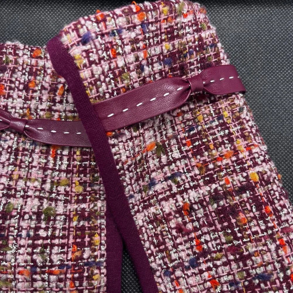 Maroon purple tweed gloves
